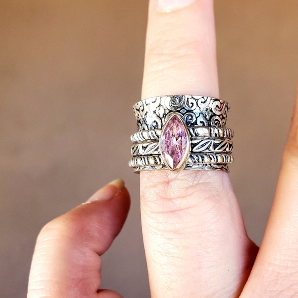New Pink Topaz 925 Silver Spinner Meditation Ring. - Picture 2 of 10